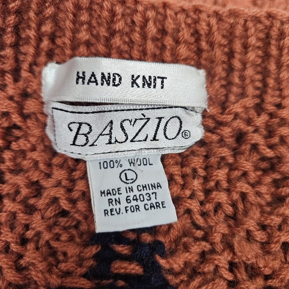 Vintage Baszio Rust Handknit Argyle 1/2 Button Grandpa Cardigan Size Large I76 - Picture 9 of 11